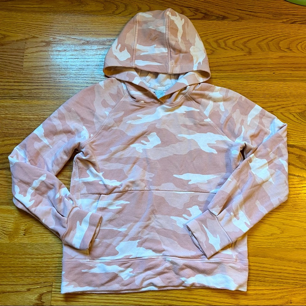 Athleta Girl pink camouflage hoodie sweatshirt size large / 12 - Picture 1 of 5